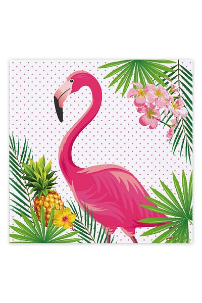 Huzur Party Store Flamingo Character Napkin Pineapple Leaf Detailed Birthday Party Concept 16 Pieces 16x16 cm