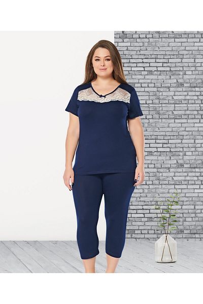 Cotpark 14380-b Navy Blue Lace Short Sleeve Tights Set