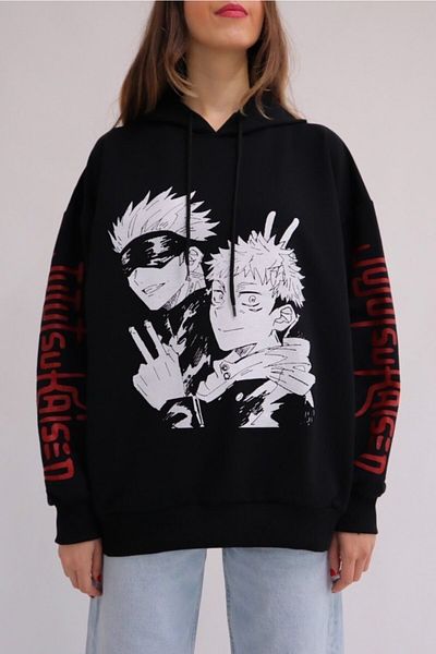 Hediye Deposu Anime Camisas De Jujutsu Kaisen Black Hooded Sweatshirt