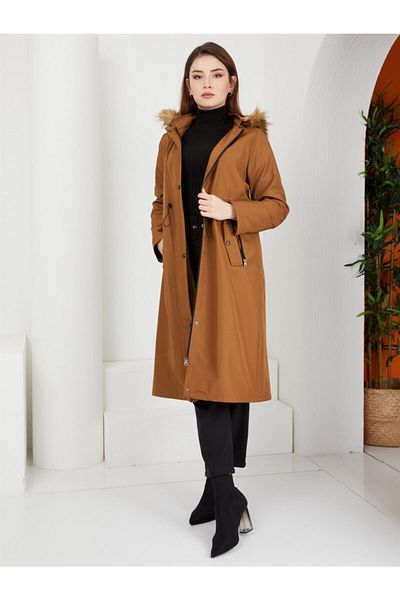 Olcay Plus Size Winterjacket - Brown - Puffer