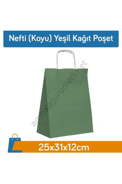 GİZPAK Nefti (KOYU) Yeşil Kağıt Poşet 25x31x12cm 50 Adet