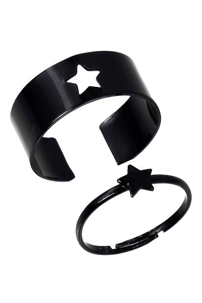 LABALABA Star Figured Black Color Plated Adjustable Pair of 2 Rings