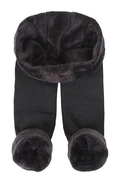 chulfa Winter Warm Thermal Plush Tights Lenjerie intima Papuci negri