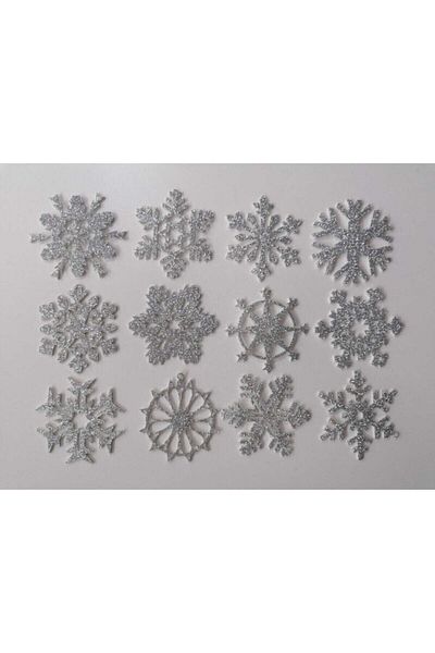 LEYLASER Ασημένια νιφάδα χιονιού Glittery Eva Tree And Gift Στολίδι 8x8cm 12τμχ