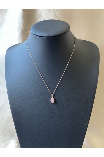 Venüs Doğal Taş Pembe Kuvars Minimal Rose Gold Kolye