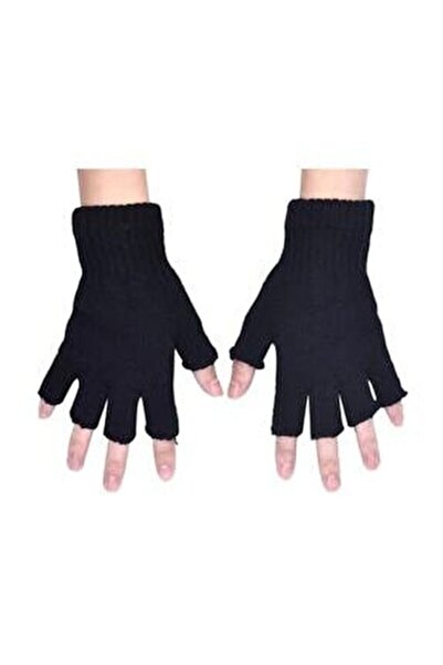çamaşırsepeti قفازات سوداء محبوكة بأصابع مقصوصة للجنسين