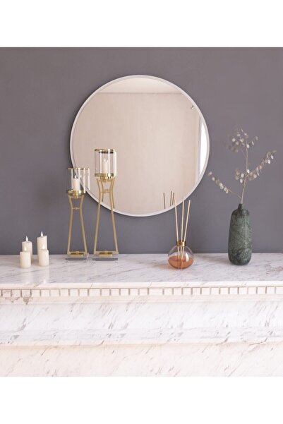 nysamo Tarz Design 45 Cm Beyaz Dekoratif Yuvarlak Antre Hol Koridor Salon Banyo Wc Ofis Aynası