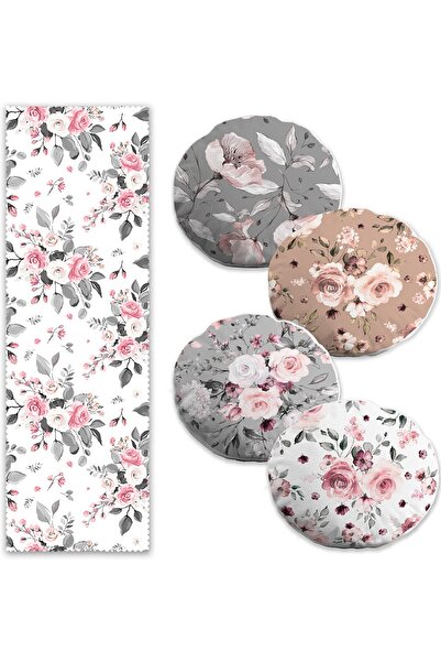 Realhomes Set de fețe de pernă rotunde cu 4 motive de trandafir colorat și ab...