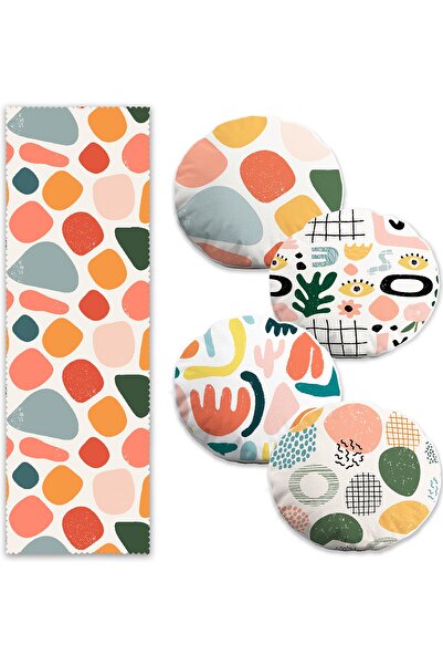 Realhomes Abstract, colorat, design special, 4 perne rotunde, 1 set de alergă...