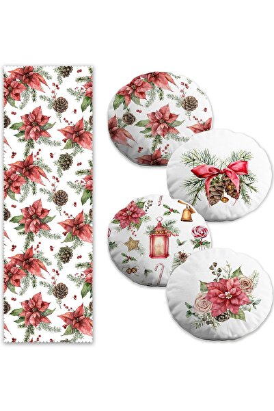 Realhomes Trandafir roșu, proiectat special, cu detalii, 4 perne rotunde, 1 s...