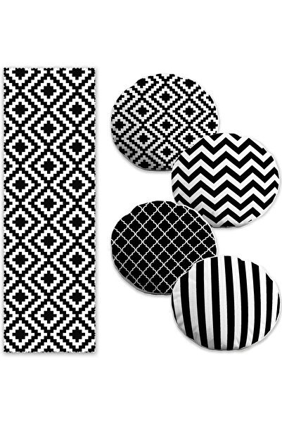 Realhomes Чорно-білі геометричні малюнки, 4 круглі чохли для подушок і 1 комп...