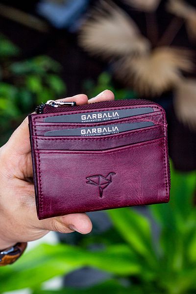 Garbalia Unisex Claret Red Zippered Mini Card Holder Wallet