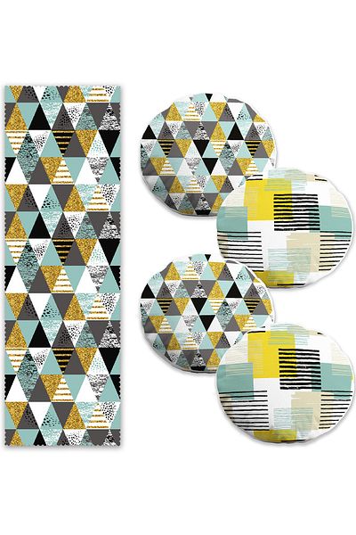 Realhomes Forme geometrice triunghiulare Set de 4 huse de perne rotunde și 1 pasaj