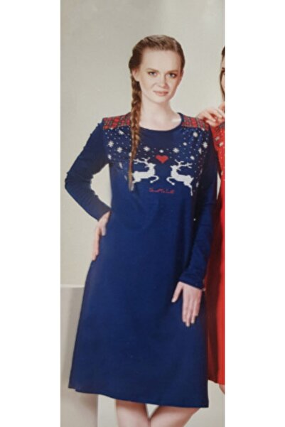 PJS Long Sleeve Cotton Geyikli Nightgown