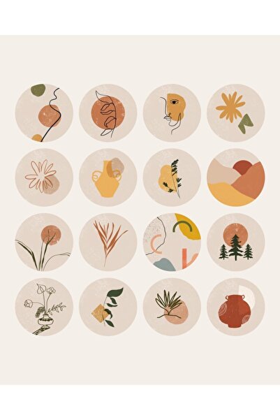 Spacepiks Boho Desen Sticker Seti 16 Adet 4 Cm Çapında