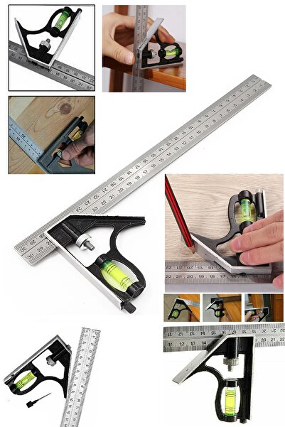 Binbirreyon Kombine Metrik Gönye Alüminyum Su Terazili 300mm 45-90 Derece Ce081