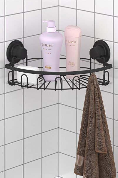 Teknotel BLACK PUNCH Drill cu șurub - cu vid, raft de colț pentru baie cu un ...