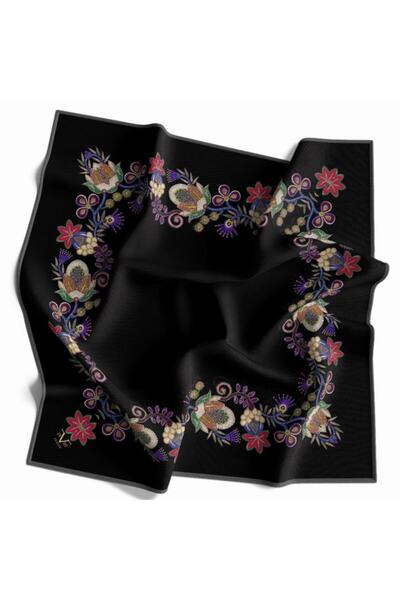 19V69 ITALIA Çiçekli Desen Gold Seri Twill Eşarp Askısı Ve Hediyelik Seti Ile...