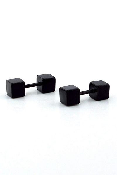 Solfera Black Cube Design Stainless Steel Men's Earrings E957