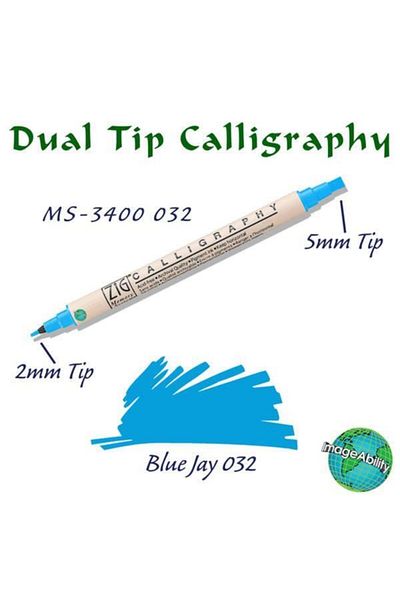 Zig Calligraphy Double End Calligraphy Pen 2mm + 5mm 032 Blue Jay