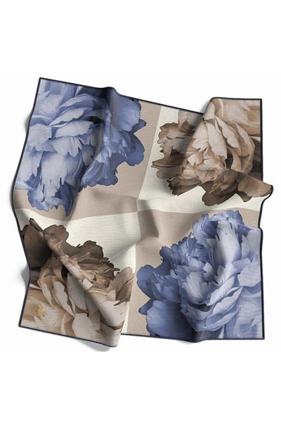 19V69 ITALIA Floral Pattern Gold Series Twill Scarf with Hanger and Gift Set 90x90 Cm
