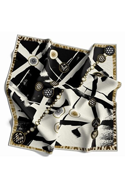 19V69 ITALIA Geometrik Zincir Desen Gold Seri Twill Eşarp Askısı Ve Hediyelik...