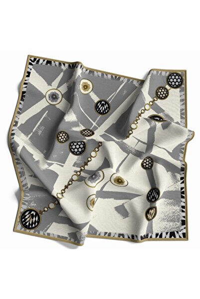 19V69 ITALIA Geometrik Zincir Desen Gold Seri Twill Eşarp Askısı Ve Hediyelik...