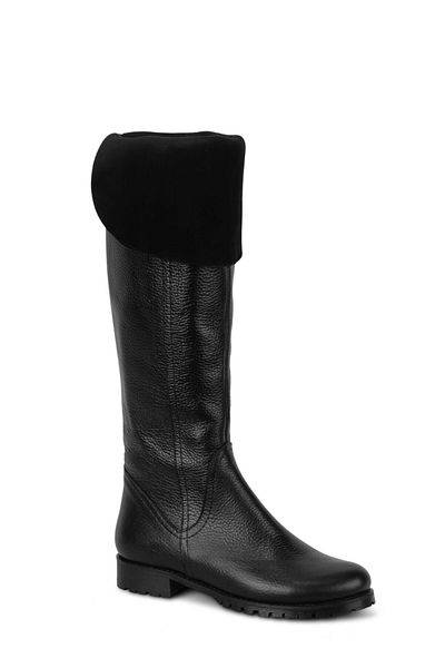 KARVENSHOES Дамски дълги ботуши Bihter от естествена черна кожа с цип - 052