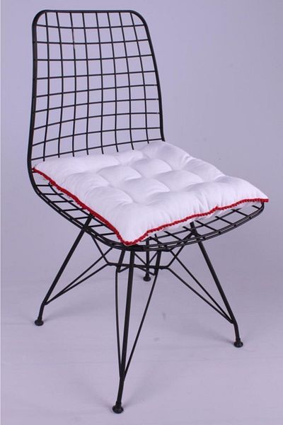 ALTINPAMUK Pera Pofidik White Chair Cushion with Pompom Special 9 Stitched Lace-up 42x42cm