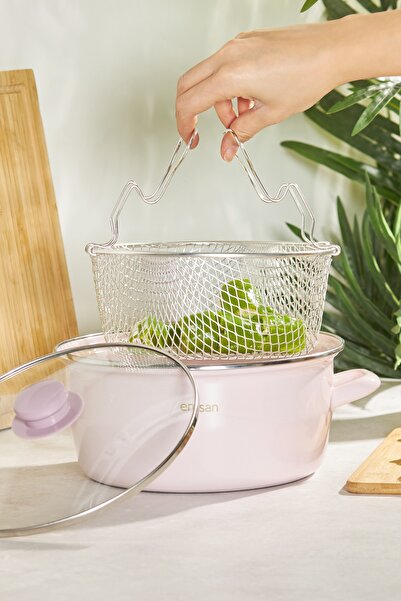 Emsan Pastel Emaye Kızartma Tenceresi Pembe 24 Cm