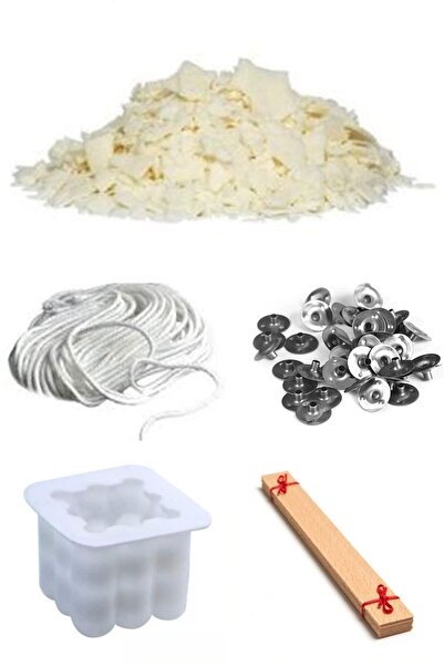 Otantik Soya Mum Yapım Seti 1kg Fitil Mum Çıtçıtı Ahşap Fitil Mum Kalıbı