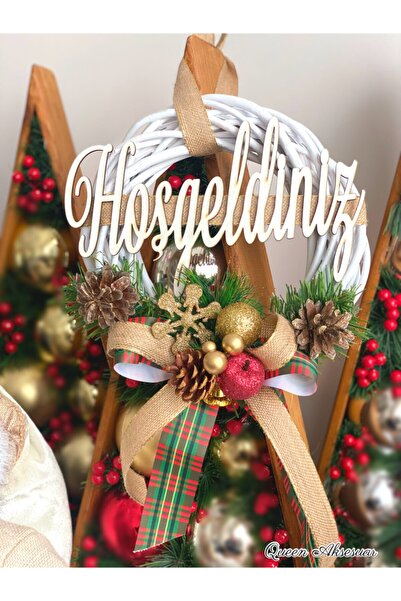 QUEEN AKSESUAR Новорічний Новий рік Розкішний Спеціальний дизайн Ласкаво просимо Написаний Дерев'яний прикраса для дверей Декоративний вінок