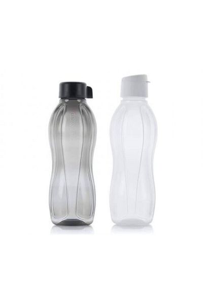 Tupperware Eco Bottle 1 Liter Σετ 2 (μαύρο αναδιπλούμενο καπάκι, λευκό καπάκι αθλητή)