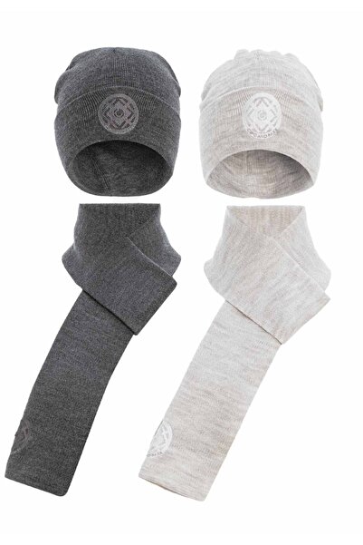 Cipo&Baxx Ca135 Beige Anthracite Double Scarf Beret Set