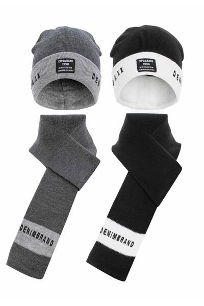 Genel Markalar Ca136 Siyah Gri Ikili Atkı Bere Set