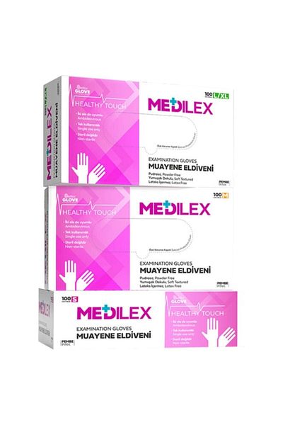 MEDİLEX Reflex Powder-Free Pink Exam Gloves 100 Pieces - Size M 20 Boxes (1 Box)