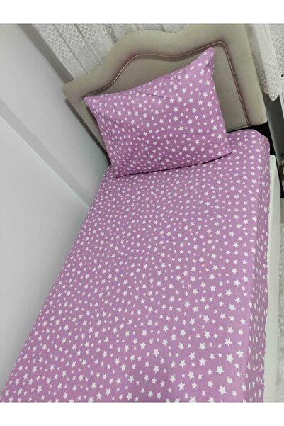 Mert ملاءة جاهزة بنمط نجمة أرجوانية واحدة + غطاء لحاف + 1 كيس وسادة