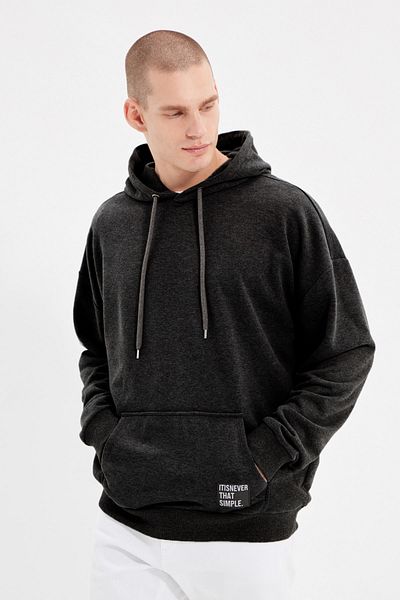Trendyol Collection Καπνιστή κουκούλα φλις φούτερ - Oversize Cut, με ετικέτα TMNAW21SW2005