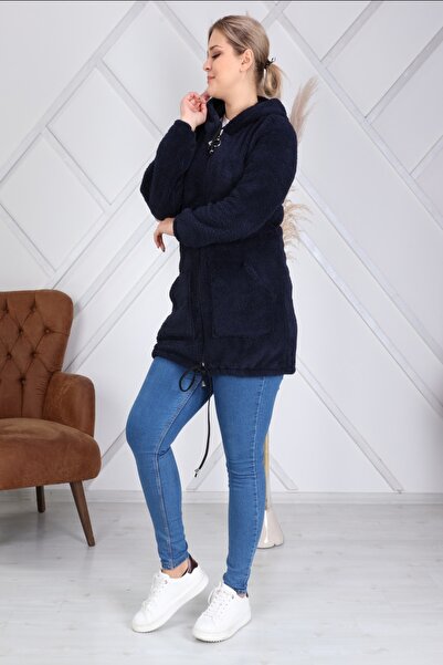 BİrHoşButik Plus Size Navy Blue Plush Fleece Women's Clothing