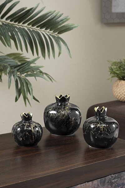 Louis Marie Dekoratif 3'lü Siyah Biblo Nar Seti Süs