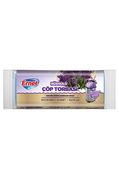 Ernet Drawstring Garbage Bag Lavender Large Size 10 Pieces