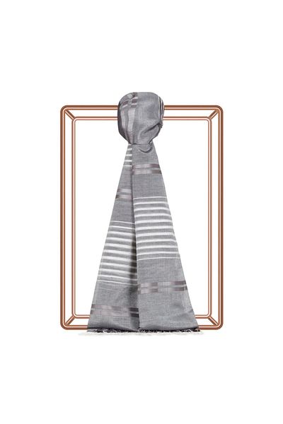 ipekevi Anthracite Perspective Line Patterned Cotton Silk Shawl