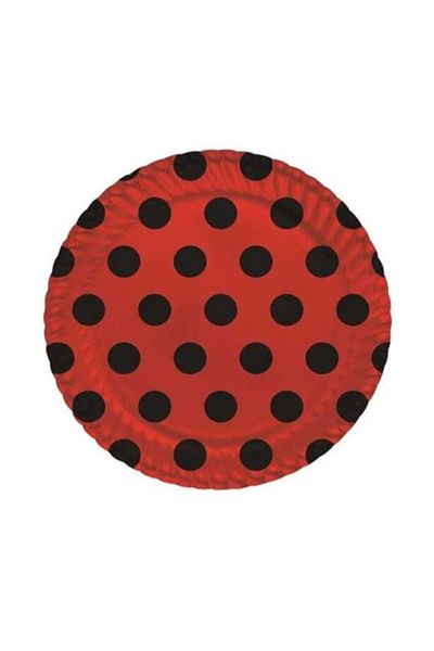 Roll-Up Red Cardboard Plate with Black Polka Dots