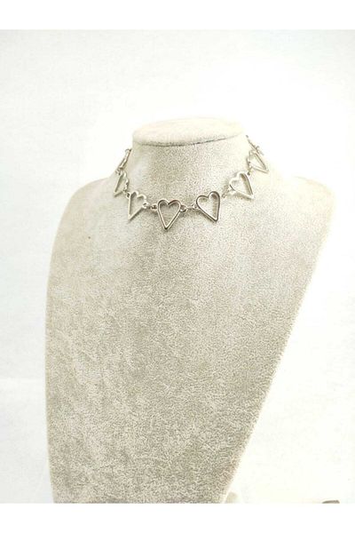 Fugusugu Heart On Heart Nickel Plated Gothic Chain Choker