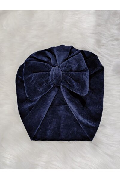 elvin aksesuar Siyah Çift Katlı Kadife Fiyonklu Kız Bebek Bonesi