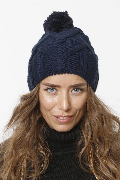 Vemod 51u Pompom Knitwear Knitted Beanie - Navy Blue