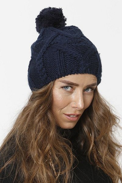 Vemod 51u Pompom Knitwear Knitted Beanie - Navy Blue