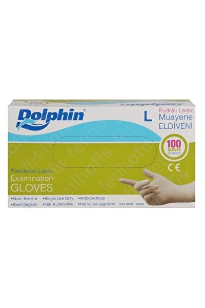 Dolphin قفازات فحص لاتكس بودرة (كبير) 100 قطعة