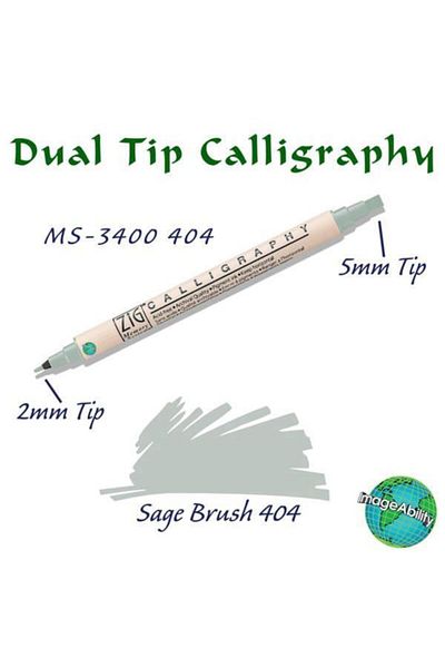 Zig Calligraphy Double End Calligraphy Pen 2mm + 5mm 404 Sage Brush