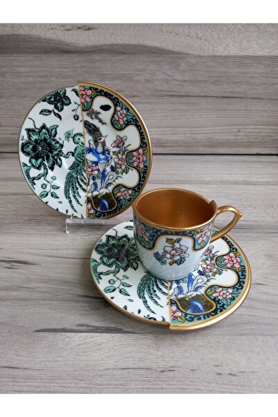 EMİRA HOME Seremony- 6-Person Double Patterned Gold Coffee Cup Set